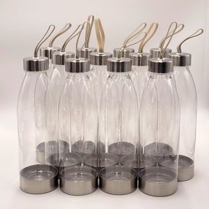12 pcs 22oz Clear Water Bottle With Stainless Steel Lid & Rubber Carrying Strap